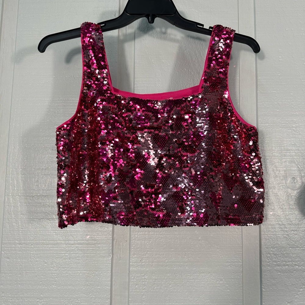 Buddy Love Fuchsia Pink Sequin Crop Tank